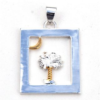 Silver Gold Window Cut out Sculpted Palmetto Moon Pendant Slide