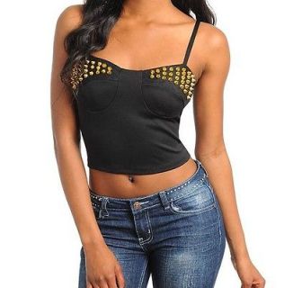 bustier SWEETHEART BRALETTE crop top GOLD SPIKES STUDDED black NEW L