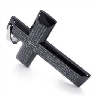 Black The Prayer of Lord Stainless Steel Cross Pendant Mens Necklace