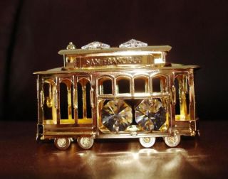 CABLE CAR~ 24K GOLD PLATED FIGURINE WITH BEST~*~AUSTRIAN CRYSTALS~ NEW