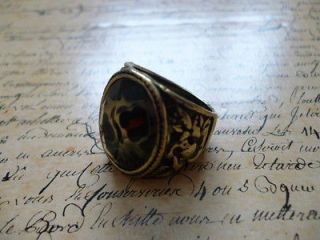 Vintage Bronze Chunky Leopard Print Oval Solitaire Sovereign Cameo