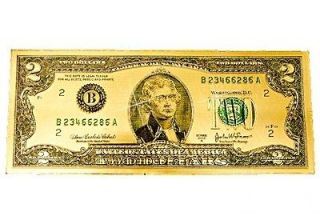 LUCKY 24 KT GOLDEN 2 DOLLAR NOTE Gold $ 2 Wish Bill of Fortune $ 2 Two