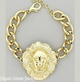 Lion Head Gold Metal Chunky Link Bracelet Elegant Costume Jewelry