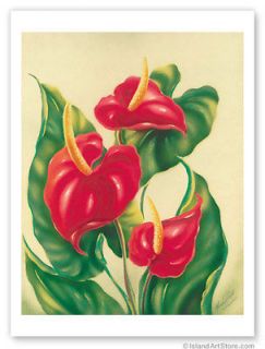 HAWAIIAN Vintage Poster HAWAII Anthurium Flower Mundorf