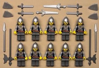10 Lego Castle Minifigs Knights Guys Men People Lot w/ SILVER WEAPONS