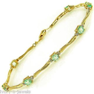 14ctw Mint Green lab Sapphire Diamond Bracelet 10K YG