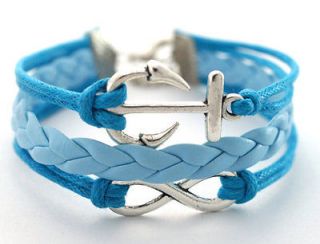 Handmade infinity anchor Rudder silver pendant blue white silver