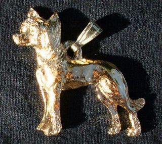 CHINESE CRESTED Dog 24K Gold Plated Pewter Pendant USA Made