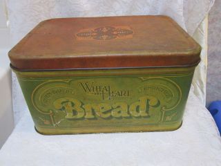 1977 Balloonoff Tin Wheat Heart Oven Baked Bread Box Green & Orange