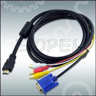 Gold HDTV HDMI To VGA HD15 3 RCA Adapter Cable 5.9ft 1.8M