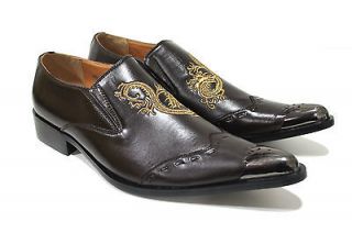 Mens Brown Metal Toe Gold Dragon Design Casual Smart Shoe Size 6 7 8 9