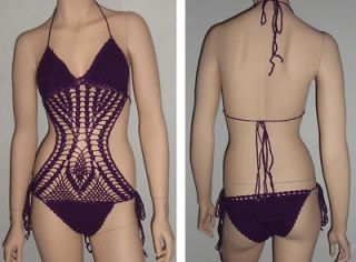 One Piece Crochet Embroider Pattern Halter Triangle String Bikini