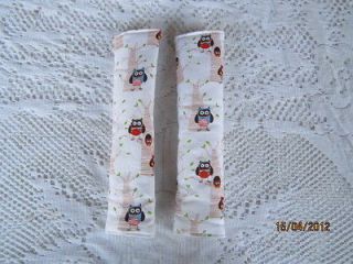 Seat Belt Covers Featuring Owls on Cream   24cms long, well padded