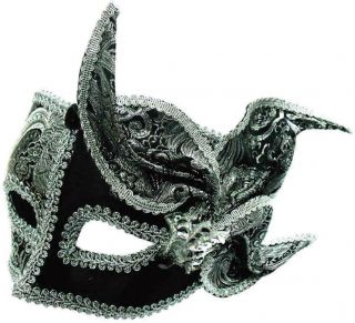 VENETIAN BLACK / SILVER MASK WITH DECORATION   MASQUERADE PROM BALL