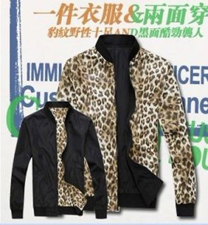 New Fashion Leopard  sided wear mens stand up collar Jacket\Coat SIZE