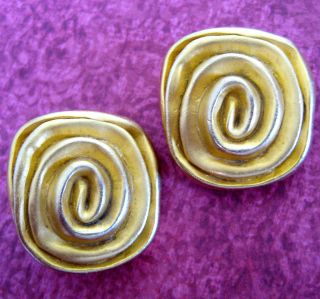 Vintage Costume GoldTone Spiral NORMA JEAN Clip Earrings