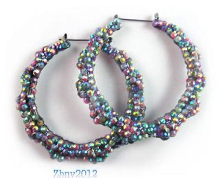 Basketball Wives Inspired Multi Colored Rhinestone Bamboo Joint Hoop