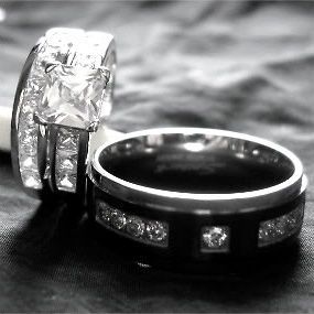 PCS HIS AND HERS TITANIUM 925 STERLING SILVER PRINCESS WEDDING