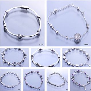 Women Amethyst silver Plated Link Jewelry Chain W/ Clasp Bracelets