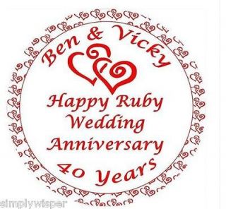 1x Ruby Wedding Anniversary Personalised Icing Cake Topper party