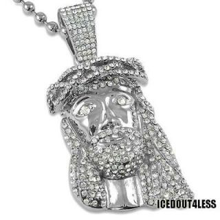 Fully Iced Out Rhodium Finish Crystal Jesus Piece Pendant With 36 Inch