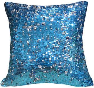 EGs005 Blue Silver 6mm Sequins w/ Velvet Cushion Cover/Pillow Case
