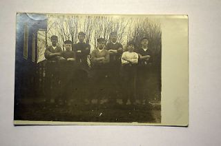 Real Photo Postcard 7 Young Men Tough Guys with Arms Crossed Hats