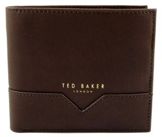 Ted Baker Mens JONCASH Chocolate Brown Smooth Leather Bifold Billfold