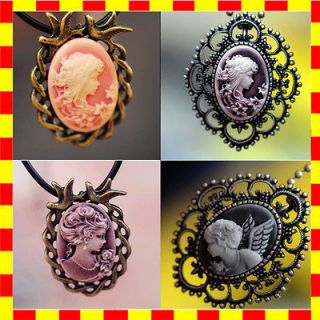 Newly listed 4 PC Pink Stunning Cuty Lady Cameo Pendant Necklace High