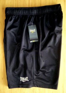 Everlast NEW ~ S M L XL Mens Solid Black Mesh Athletic Boxing Shorts