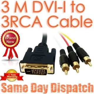 3M Meter DVI I Dual Link to 3 RCA Audio Video AV Component RGB HDTV