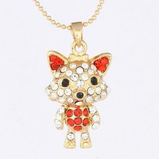 Newly listed Gold Plated Red Rhinestone Crystal Young Fox Kit Pendant