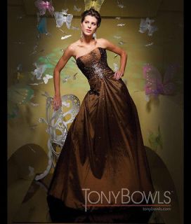 TONY BOWLS 111535 Brown Strapless Prom Evening Ball Gown 8 NWT