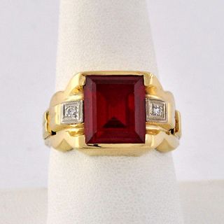 Modern Period 10k Rose Solid Gold Accents Diamond Ruby Mens Ring