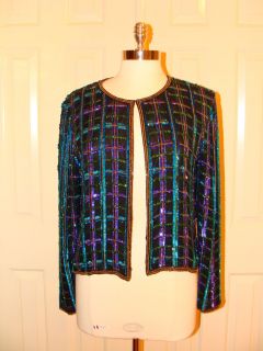 Stenay Purple Blue Black Gold Beaded Sequined Mardi Gras Party Evening