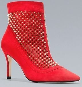 ZARA SUEDE GOLD STUDDED ANKLE RED BOOTS EU36/37/38/39 UK 3/4/5/6 US 6