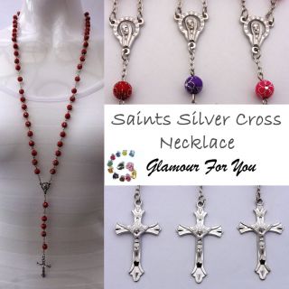 All Saints Silver Cross Rosary Beads Catholic Christian Prayer Jesus