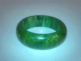 1960s Vintage Green Swirl Bakelite Bangle Bracelet Mid Century