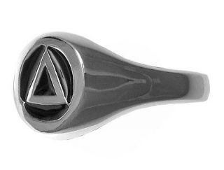 AA Alcoholics Anonymous Jewelry Signet Ring with Black Enamel #1027