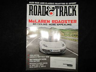 Newly listed Road & Track Magazine January 2013 Audi RS5, McLaren