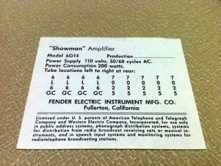 Tube Chart for Fender Blonde Showman 6G14 Amp