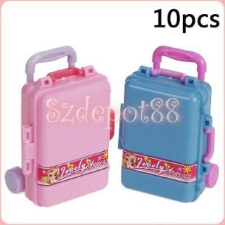 10pcs Plastic Rolling Suitcase Travel Luggage for Cute Barbie Dolls