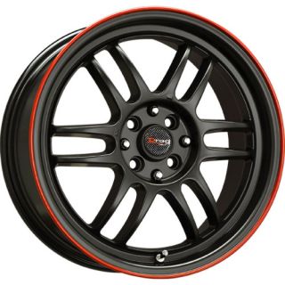DR21 Flat Black w Red Lip 15 Rims 4 Lugs Wheels 40 OS