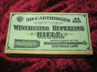 Replica Winchester Rifle 44 Flat Rim Fire R F Henry Cartridge Box Ammo