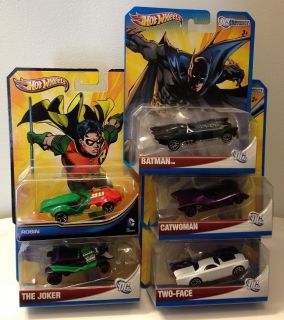 2012 2013 Hot Wheels Dc Comics Lot of 5 Batman Robin Catwoman Joker