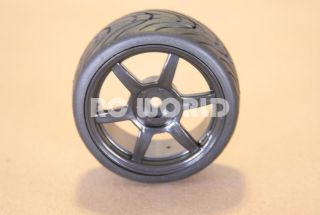 RC 1 10 Car Tires Black Wheels Rims Package Semi Slicks Kyosho Tamiya