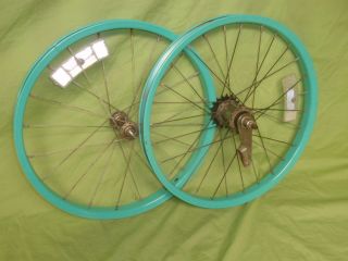 Bicycle Wheels Turquois Steel 20 x 1 75 Rims Coaster Brake Vintage