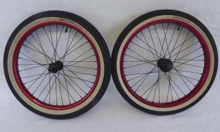 New Salt BMX Red Anodized Wheel Set & Tires 9 Tooth Driver Sealed