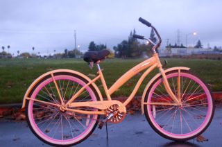 Women beach bike VANILLA pink rims cruiser bicycle WITH FENDERS BRAND