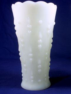 Anchor Hocking Milk Glass Hobnail Teardrop Vase Scalloped Rim